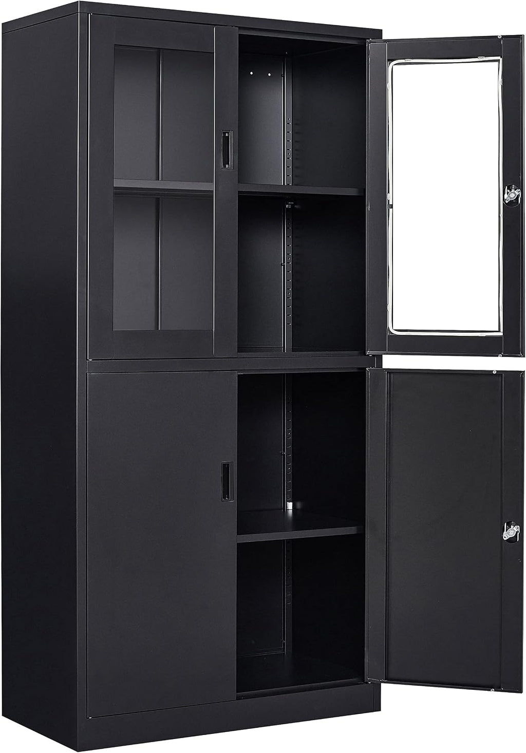 SISESOL Display Cabinet with Glass Doors and Lock,Black Metal Storage Cabinet,Freestanding Locking Kitchen Pantry Cabinets with Doors and Shelves for Home Office,Pantry,Kitchen Bathroom