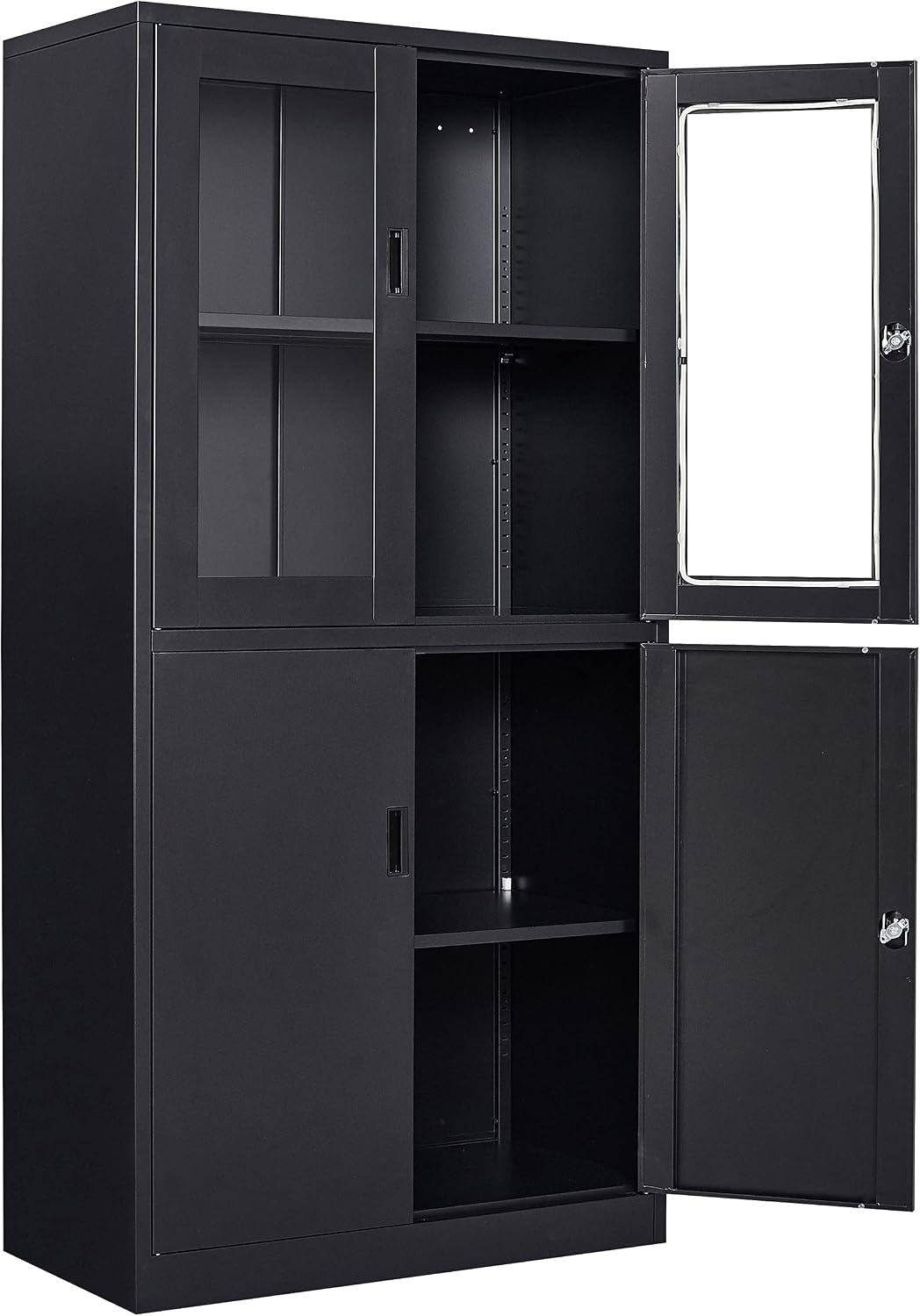 SISESOL Display Cabinet with Glass Doors and Lock,Black Metal Storage Cabinet,Freestanding Locking Kitchen Pantry Cabinets with Doors and Shelves for Home Office,Pantry,Kitchen Bathroom