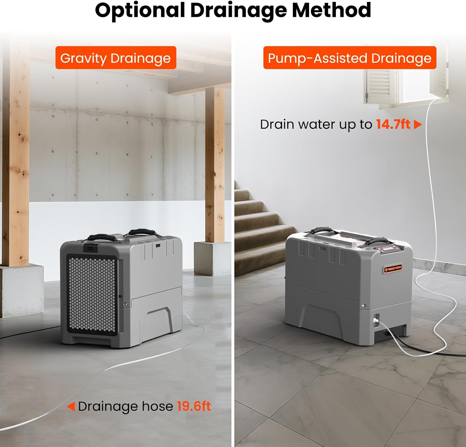 Abestorm LGR85 Commercial Dehumidifiers with Pump, 180 PPD Industrial Dehumidifier for Basement, Crawl Space, Warehouse, Auto Defrosting, 5 Years Limited Warranty