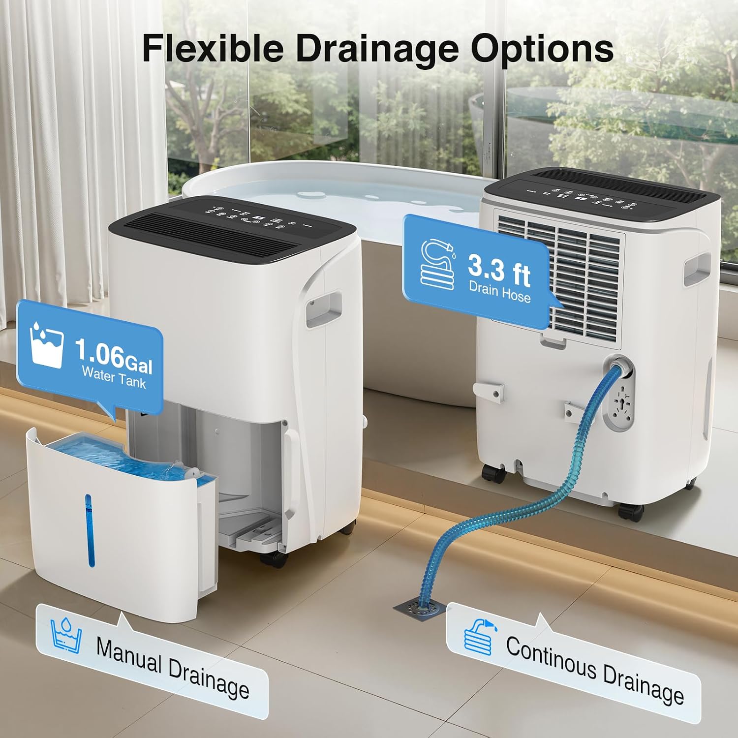 ZAFRO 6000 Sq.Ft Dehumidifiers for Home and Basement with Drain Hose, Energy Saving Max 120 Pints Dehumidifier with Auto or Manual Drainage, Auto Defrost, Three Modes, 24Hrs Timer