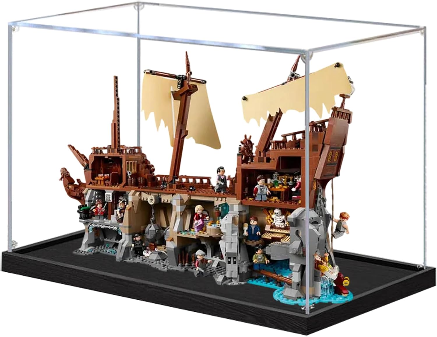 Acrylic Display Case for Lego 21363 The Goonies Pirate Ship Building Set– Dustproof Display Box, Display Box Compatible with Lego 21363-Only Display case (2mm Black Base)