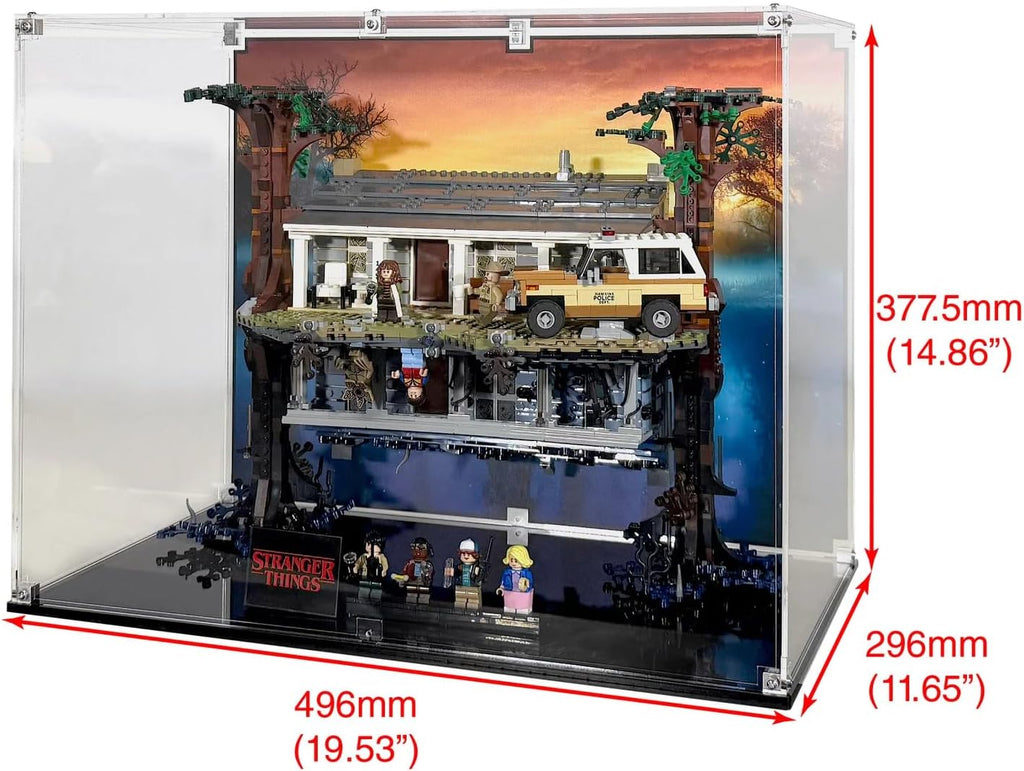 Display Case Compatible with LEGO Stranger Things 75810 The Upside Down – Reversible UV-Printed Background, Dustproof Acrylic Showcase, Set Not Included