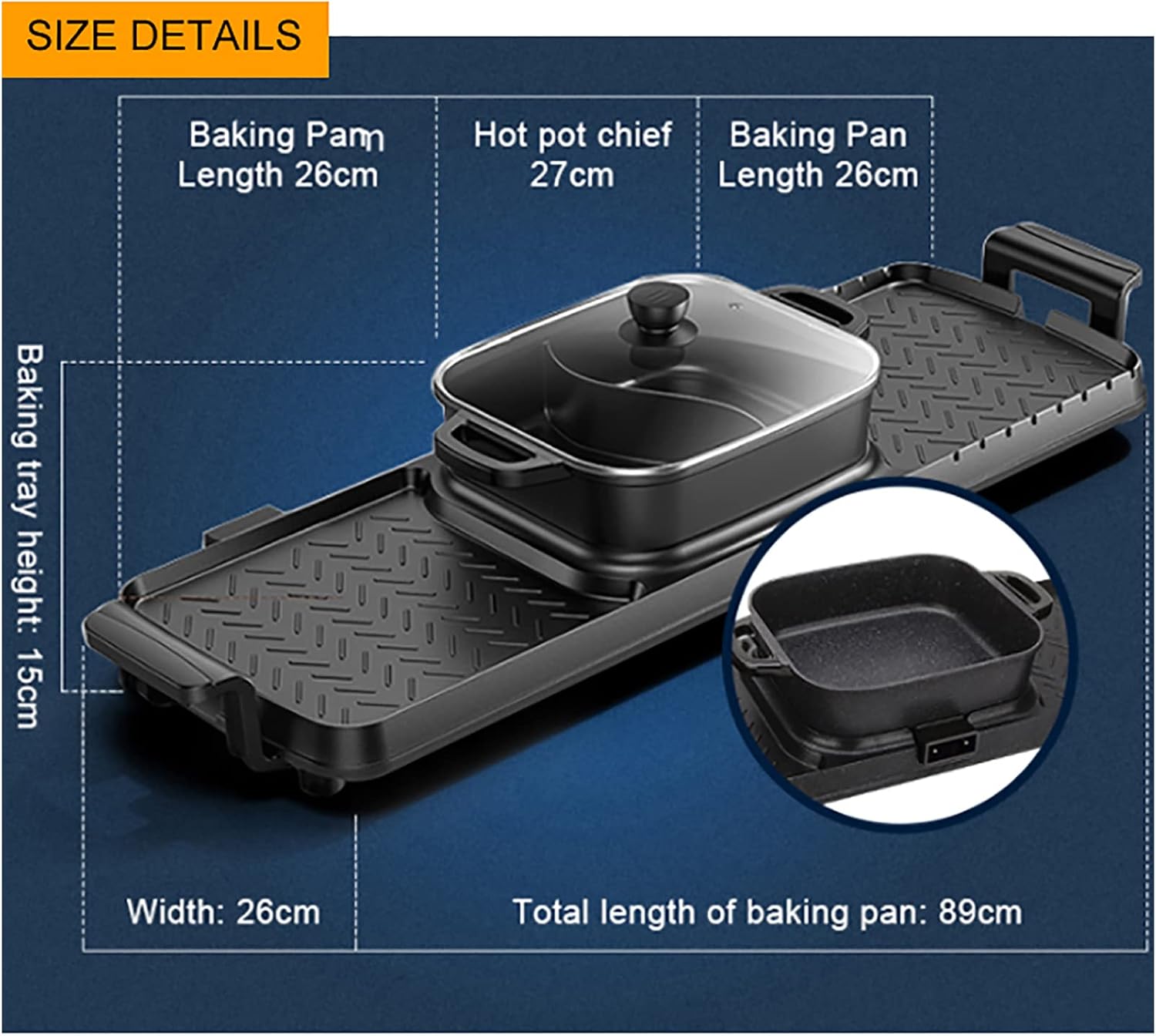 3 in 1 Hot Pot Grill BBQ Electric Grill Hot Pot Smokeless Barbecue Machine Non-Stick Pan for Indoor and Outdoor Electric Grill Indoor Hot Pot Combo, 2200W Capacity Multifunctional