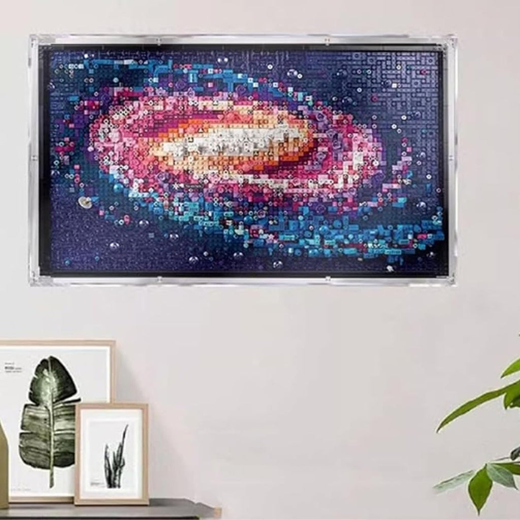 Transparent Lego 31212 Galaxy Pixel Art Wall Mounted Picture Frame Dusty Display Case with Open Door Wall Mounted Model (31212 Milky Way lego Set Model Not Included)