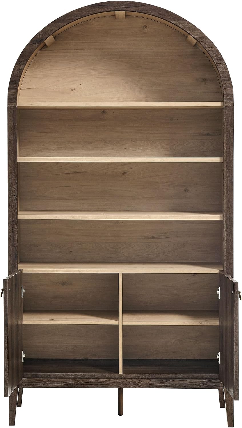 Modway Nolan Tall Arched Storage Display Cabinet in Dark Walnut - 74 Inch Arch Bookshelf with Open and Closed Shelving - Modern Accent Cabinet for Living Room, Dining Room