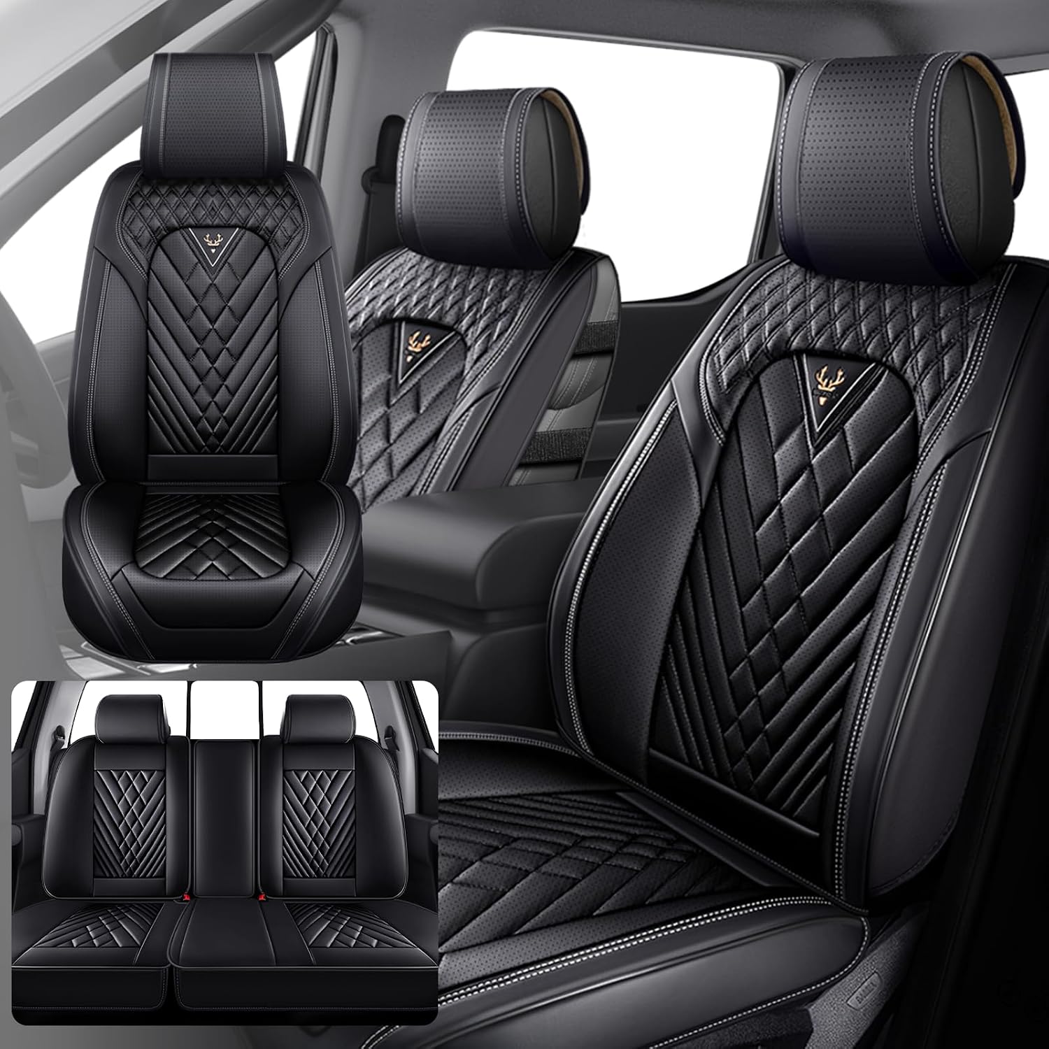 Fit for Ford F250 2011-2026 Seat Covers, Fashion Sport Seat Cover with Waterproof Leather, Airbag Safe Design Seat Protector (5 Front Seat Standard, Pure Black)