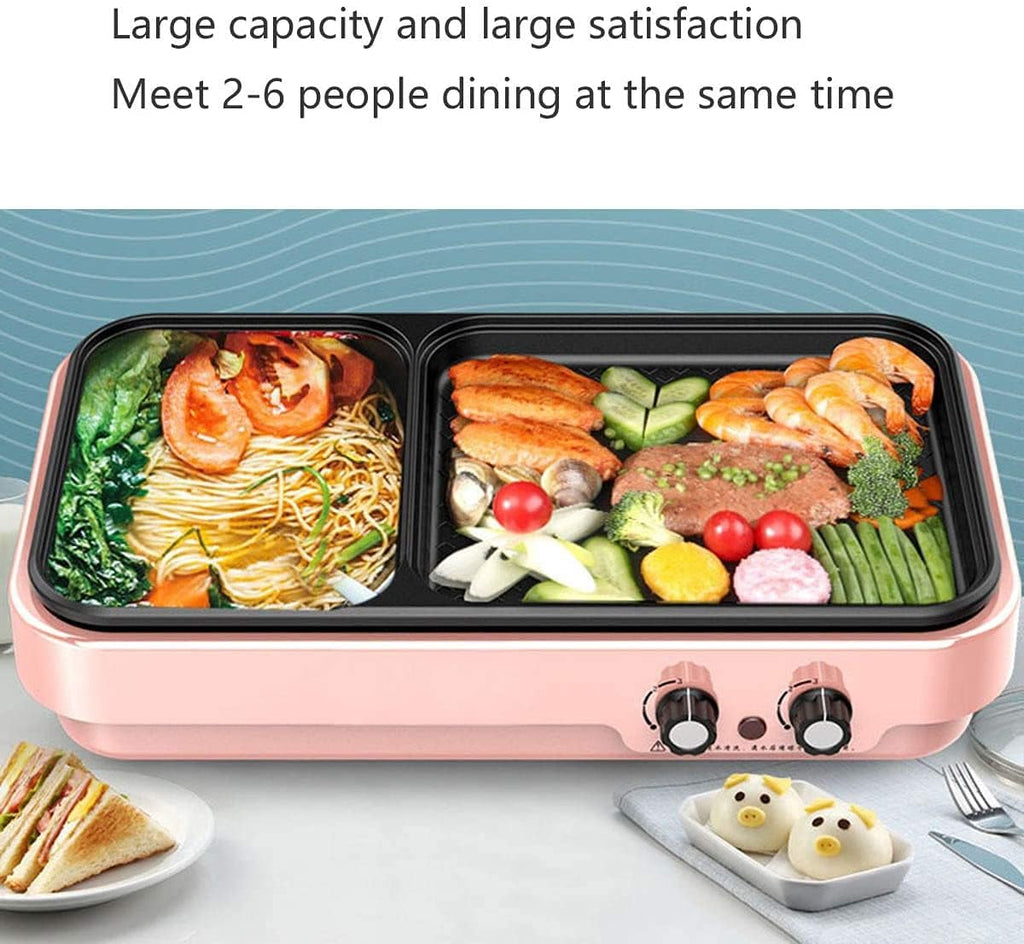 BBQ Smokeless Grill Electric Grill with Hot Pot 2 in 1 Indoor Korean BBQ Grill and Shabu Shabu Pot with Divider 2200W Separate Dual Temperature Control, BBQ Accessories Gift Set, Capacity for 2-8 Peop