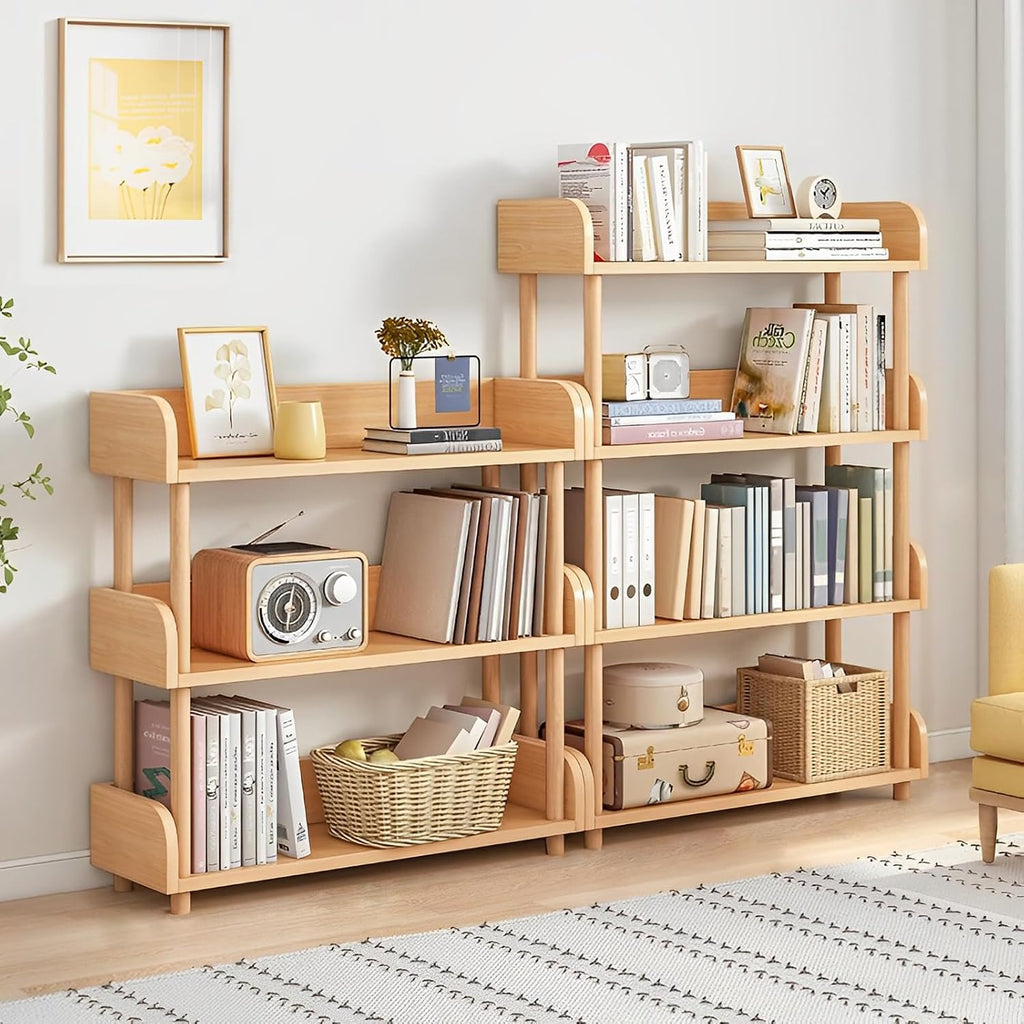 OSCHF 4-Tier Wooden Open Bookcase - Modern Display Bookshelf with Top Edge and Solid Wood Frame for Home and Office, Storage Cabinet, Oak