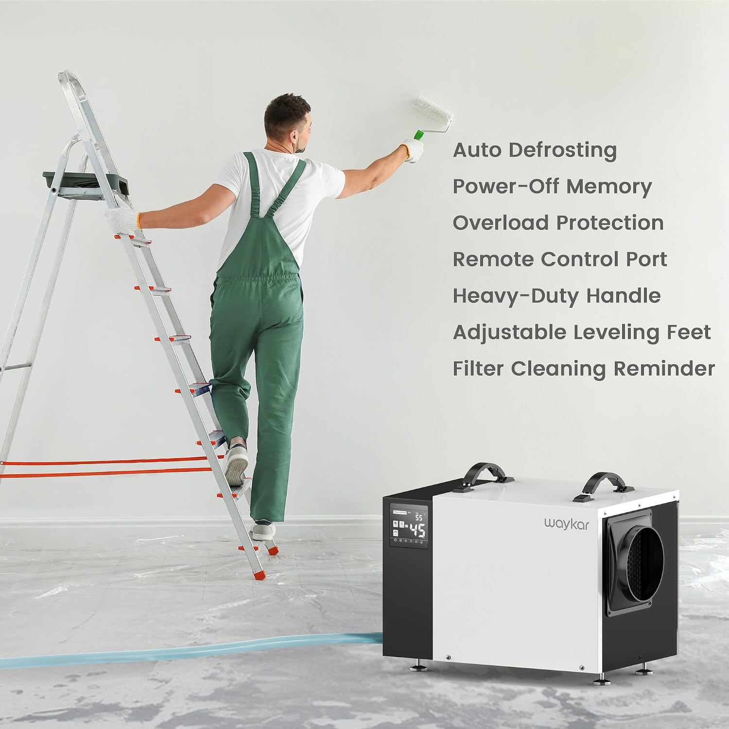 Waykar Commercial Dehumidifier with Pump and Drain Hose for crawl space, Basements, and Water Damage Unit