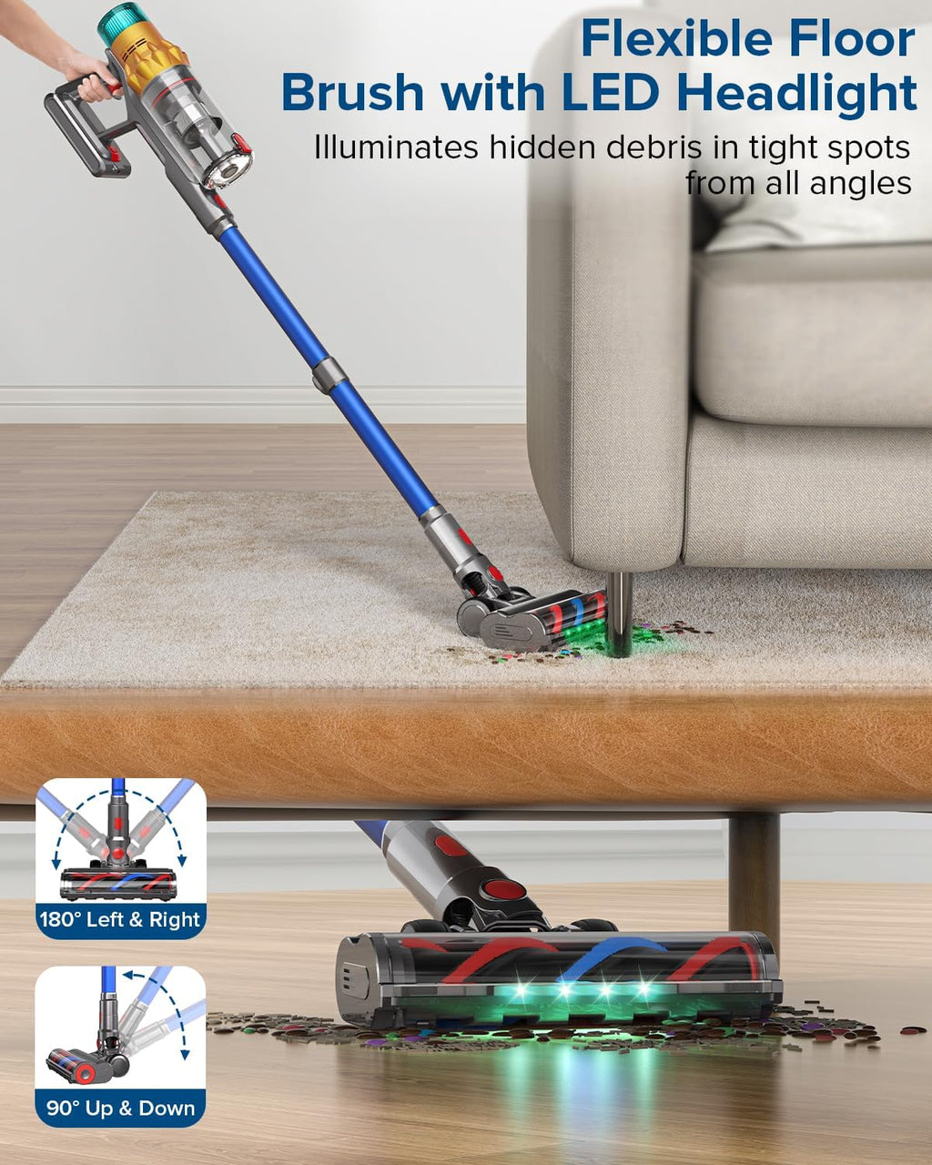 REBANIC S8 Cordless Vacuum Cleaner, 600W 48Kpa Up to 65mins Stick Vacuum Rechargeable, Wireless Lightweight Handheld Vacuum Cleaners for Home Pet Hair Carpet Hardwood Floor Car