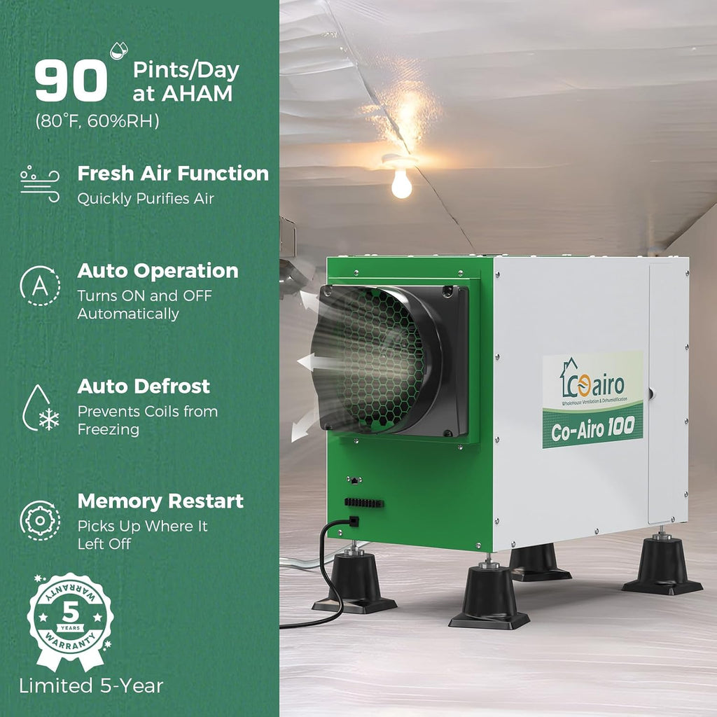 Whole House Dehumidifier 90 Pint with Fresh Air Function, Crawl Space Dehumidifier with Drain Hose Up to 2300 sq. ft. for Grow Tent, Whole House, Commercial, Basement, Water Damage