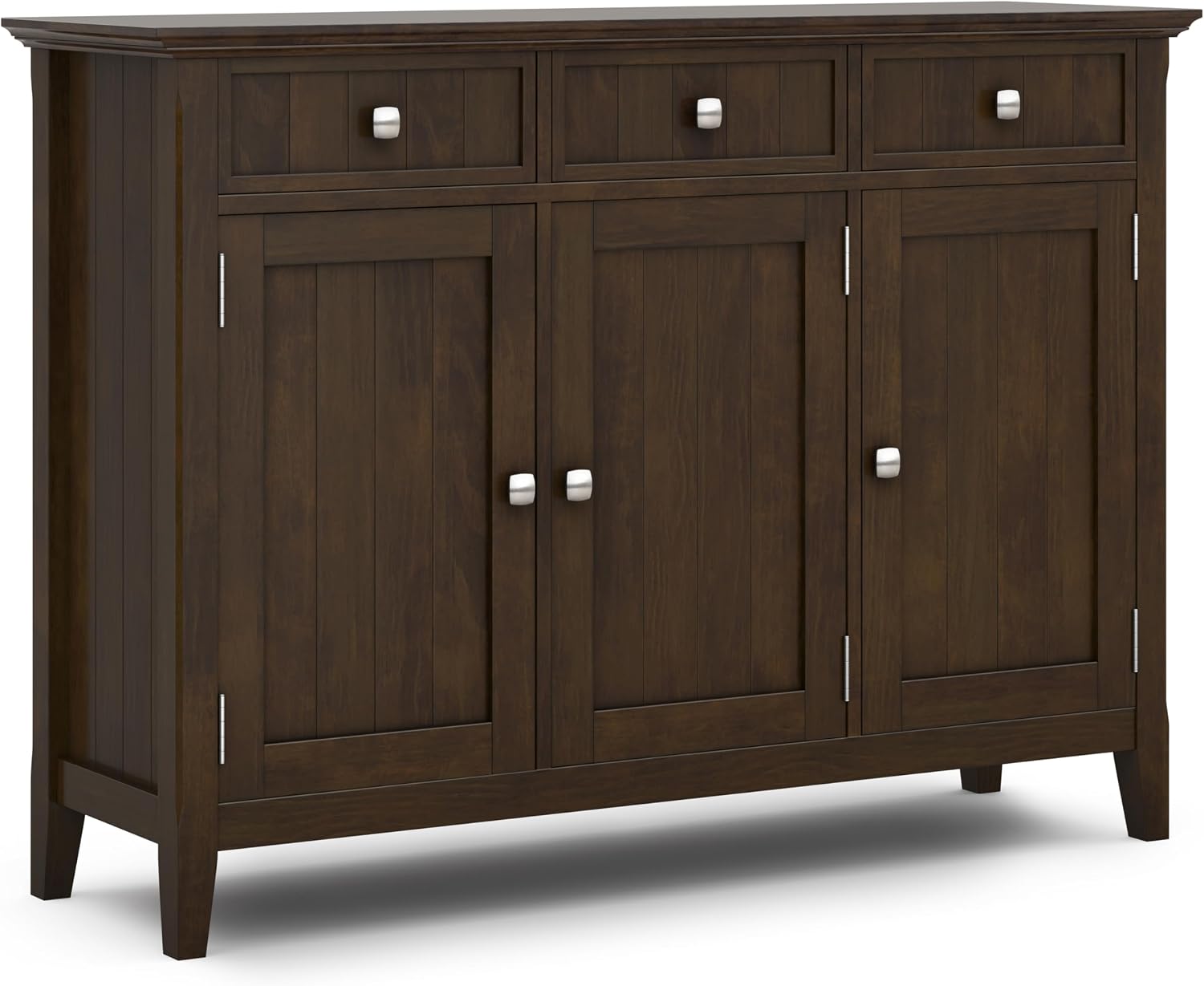 SIMPLIHOME Acadian Storage Cabinet - 51 inch Wide Solid Wood Entryway Storage Cabinet in Brunette Brown, Transitional Cabinet for Hallway or Living Room with 3 Drawers and Adjustable Shelves