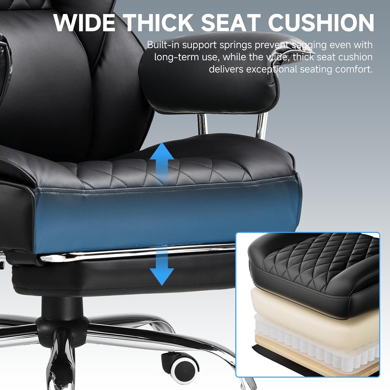 GTPLAYER Gaming Chair,Office Chair with Pocket Spring Lumbar Support, Ergonomic Comfortable Wide Office Desk Computer Chair with Outward Fixed Soft Armrests and Footrest (PU Leather, Black)