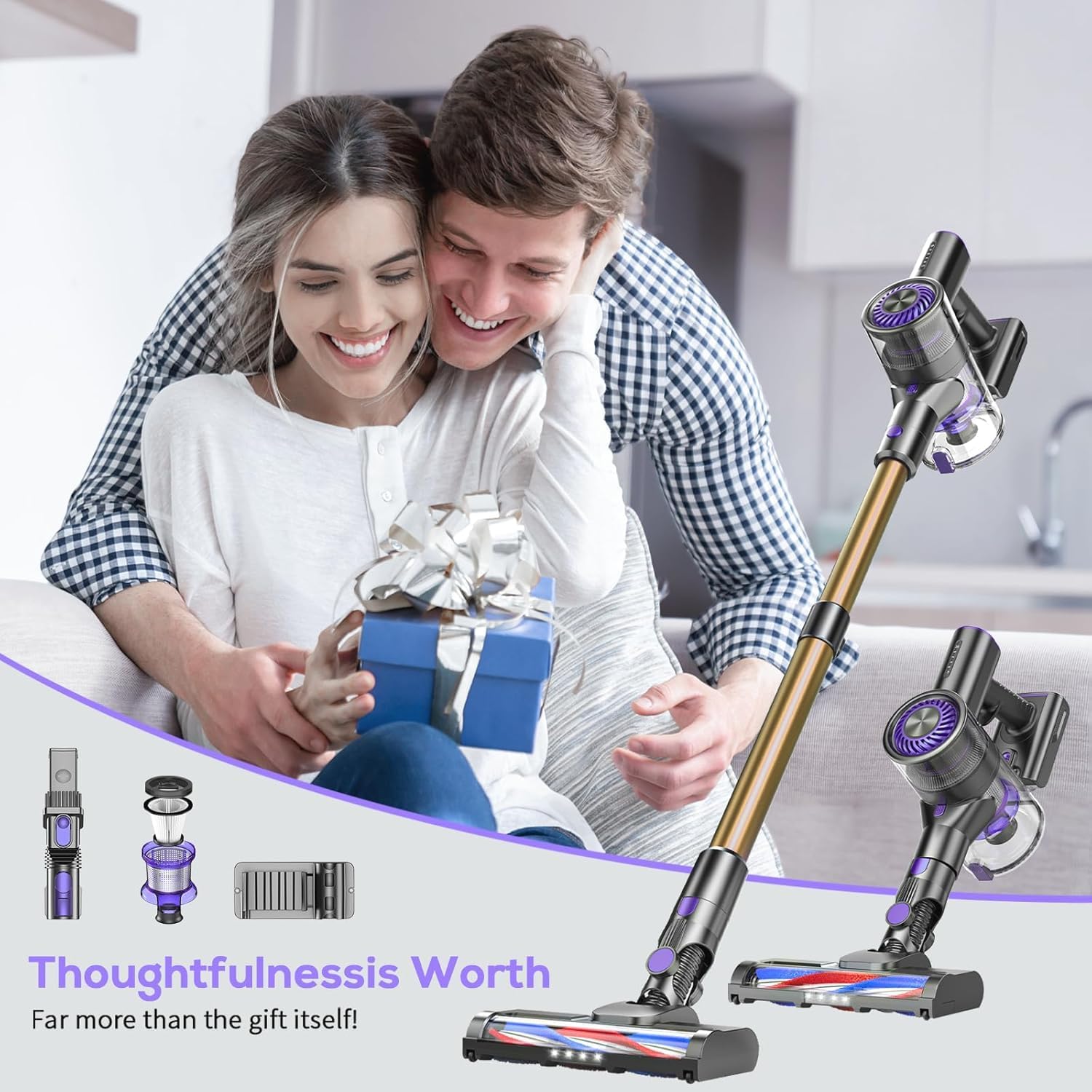 MBTTODF Cordless Vacuum Cleaner,Self-Standing Vacuum Cleaners for Home,Powerful Suction Stick Vacuum Cordless Rechargeable with LED Touch Screen Lightweight Vacuum for Pet Hair Carpet