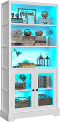 TVU 5-Tier Bookshelf, 65' Bookshelf with Multi-Color Ambient Lights (APP Remote Control), Tall Vertical Display Shelf with Cabinet Doors, Suitable for Living Room, Bedroom, Study, Office, White