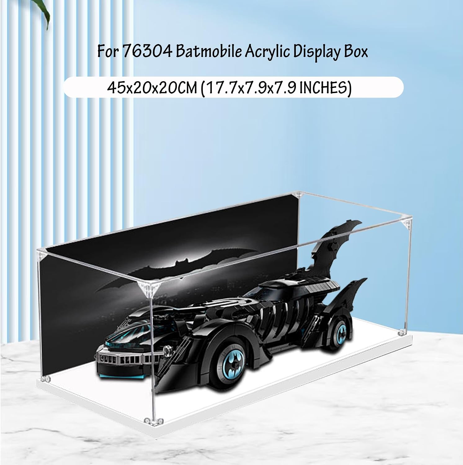 Acrylic Display Case for Lego 76304 Batmobile Model, 3mm Dustproof Display Box, Display Case Compatible with Lego 76304 (Model Not Included) (Background 3MM White Base)