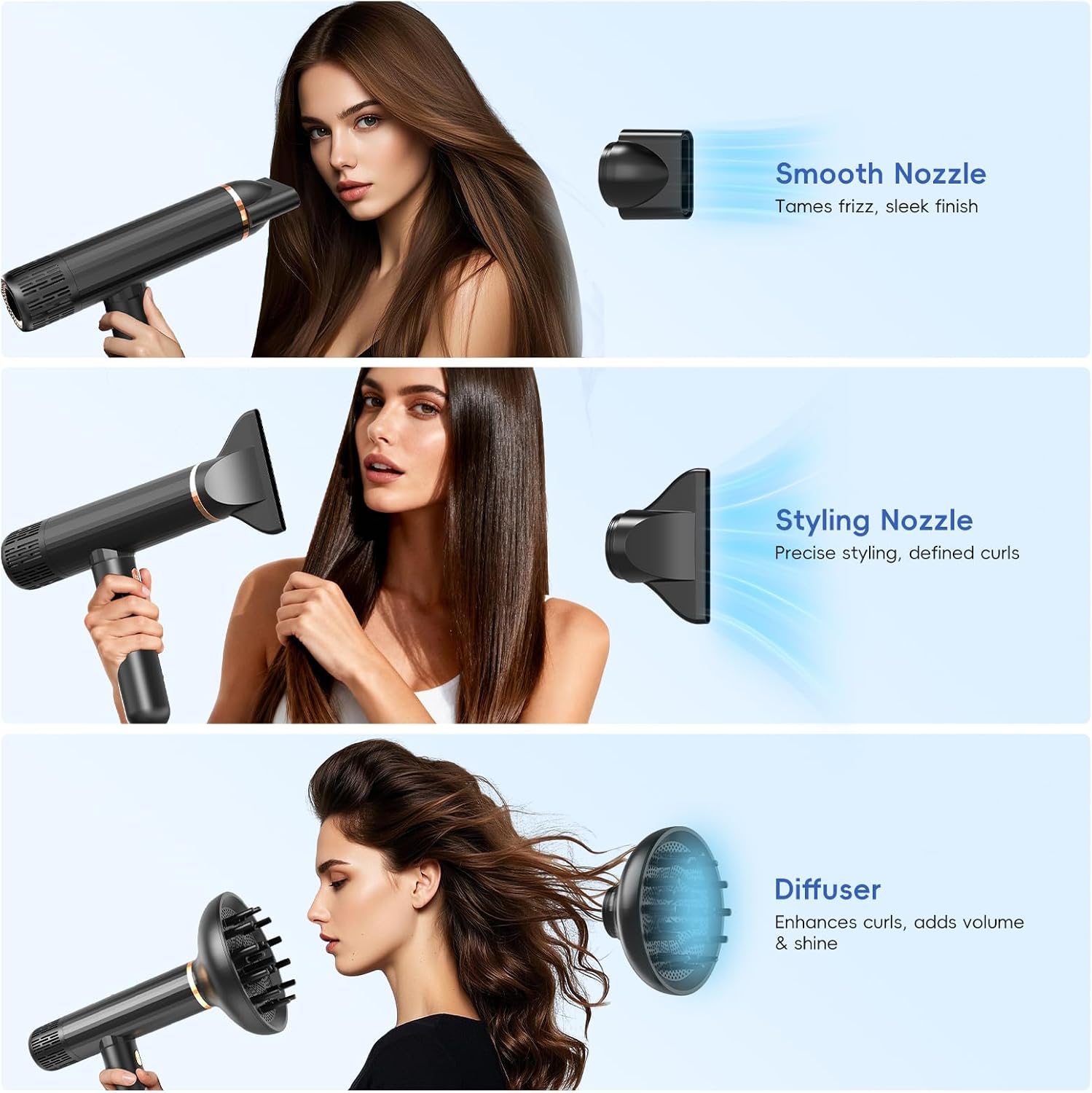 Nicebay Ionic Hair Dryer with diffuser for Curly Hair,1600W &110000RPM High-Speed Brushless Motor for Fast Drying,Professional Blow Dryer for Women,Low Noise,Lightweight,Lock Function,Travel HomeSalon
