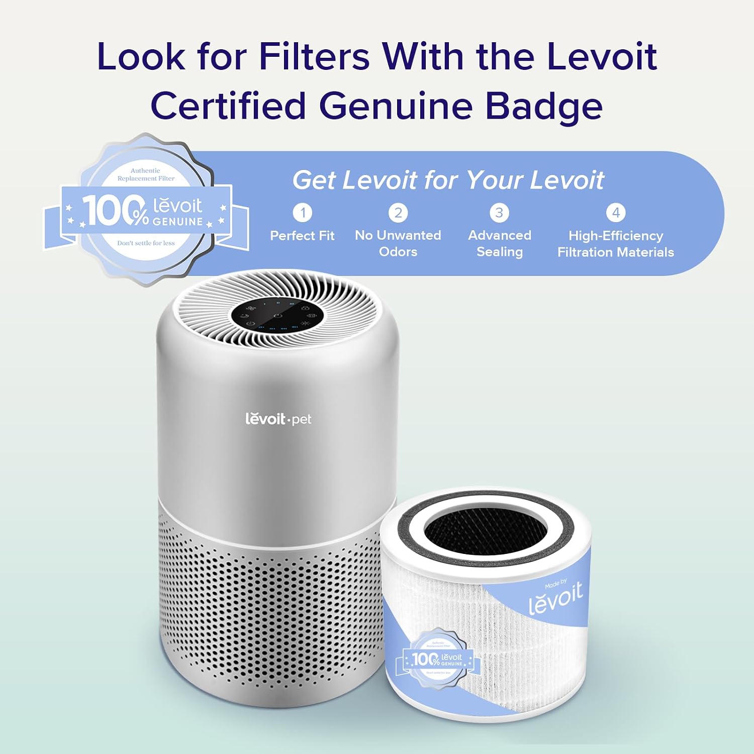 LEVOIT Air Purifier for Pets, Home, Large Rooms, and Bedrooms, HEPA Sleep Mode, AHAM VERIFIDE, Efficient Filter for Pet Dander, Odors, Captures Smoke, Dust, Mold, Pollen, Pet Lock, Core P350-P, Grey