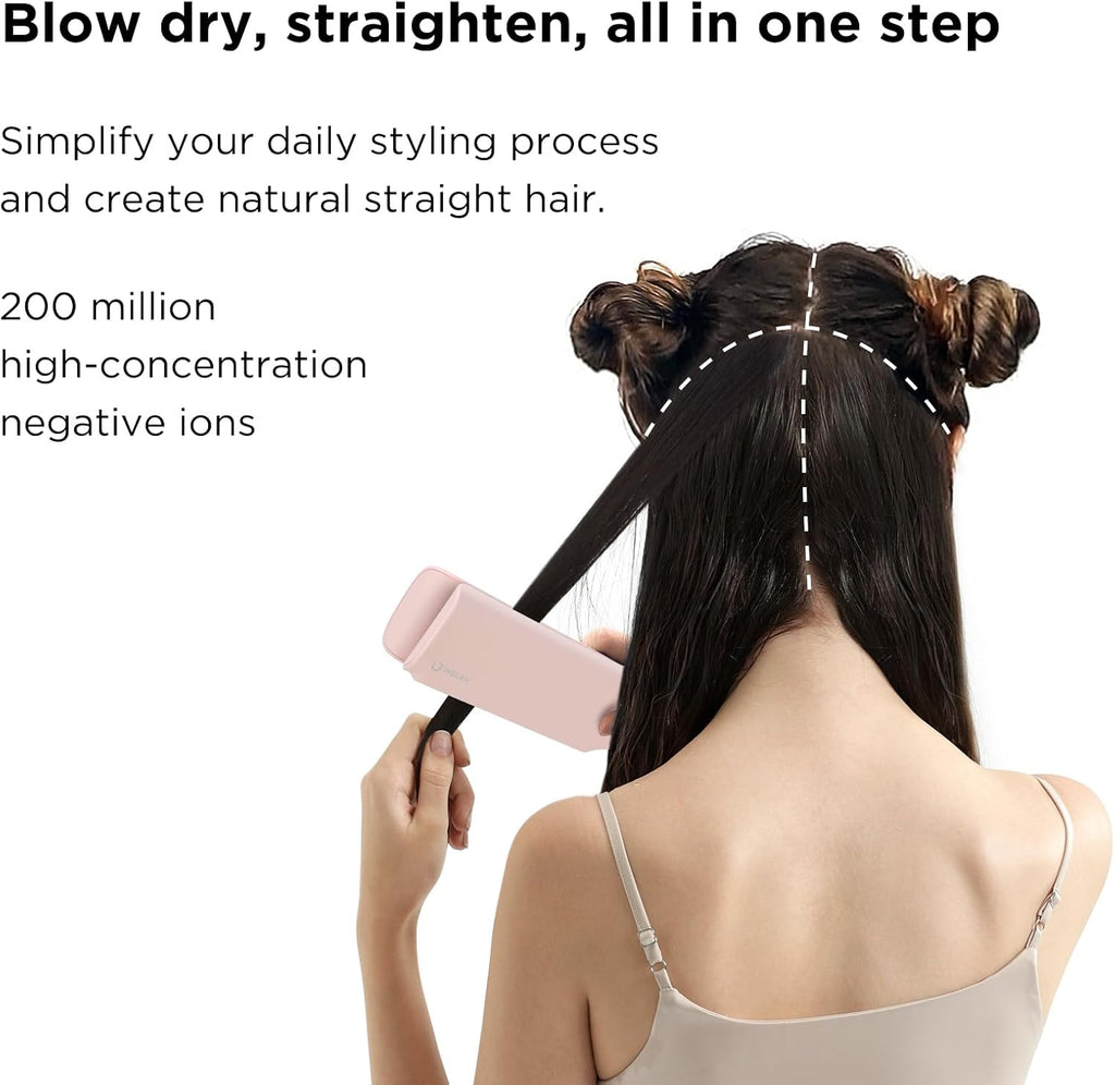 IG INGLAM Air Straight, Style from Wet Hair, 200M Ionic Hair Dryer Straightener for Medium Long Length(14'-30'), Straightener and Dryer 2 in 1, Fast Drying and Straightening in One Step, Pink