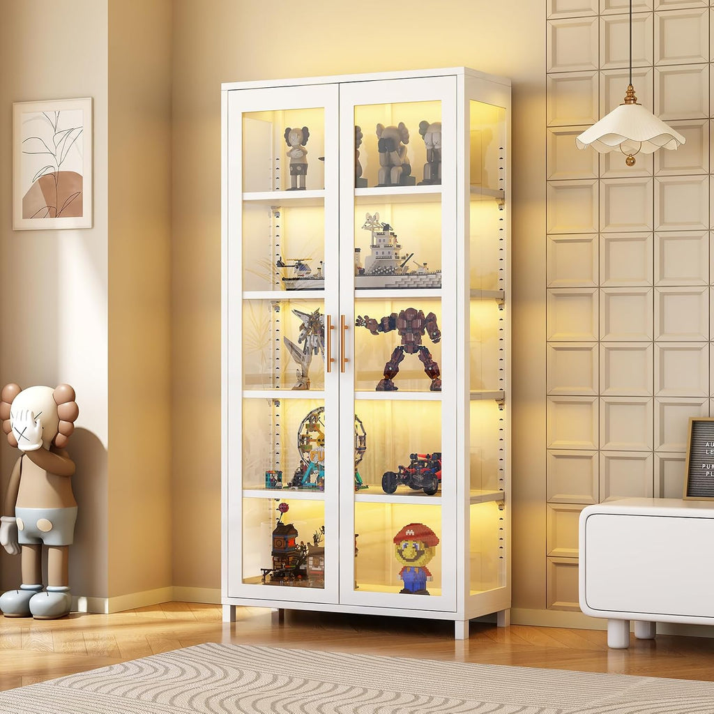 5-Tier Curio Display, Display Cabinet with Glass Door, Collectibles Toy Organizers Rack & Display Case, Bookcase for Bedroom, Office, Toddler's Room