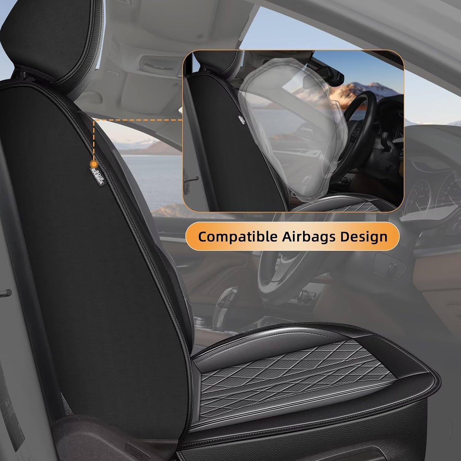 IKABEVEM Car Seat Covers Fit for BMW X5 2007-2024 2025 - Waterproof Leather Seat Covers - Compatible Airbag with Lumbar Support(2 Front Seat Covers, Black & Grey)