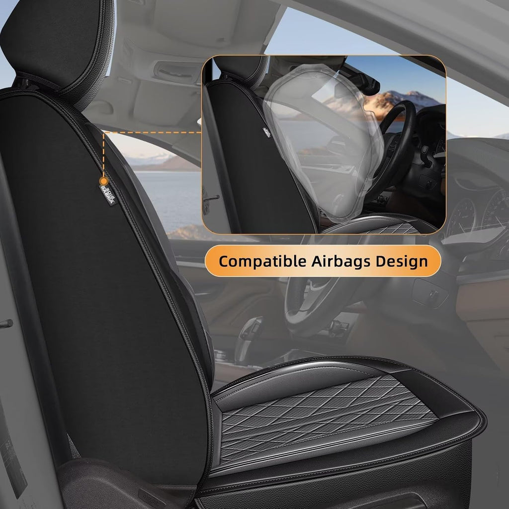 IKABEVEM Car Seat Covers Fit for BMW X5 2007-2024 2025 - Waterproof Leather Seat Covers - Compatible Airbag with Lumbar Support(2 Front Seat Covers, Black & Grey)