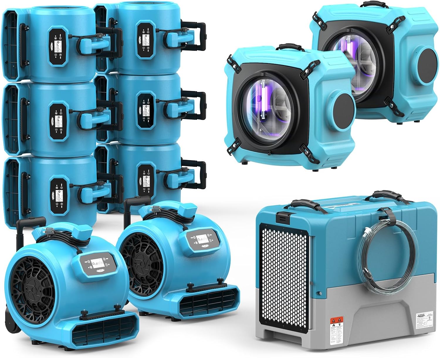 ALORAIR Water Damage Restoration Combo Package 8x Air Mover 2x Air Scrubber 1x Commercial Dehumidifier Ideal for Industrial, Commercial & Home Use - Set 4