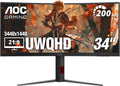 AOC CU34G4H 34 inch Curved Ultrawide Gaming Monitor, WQHD 3440x1440, 200Hz DisplayPort / 100Hz HDMI, 0.3ms MPRT, 1500R VA Panel, Adaptive-Sync, HDR Ready, DisplayPort 1.4, HDMI 2.0