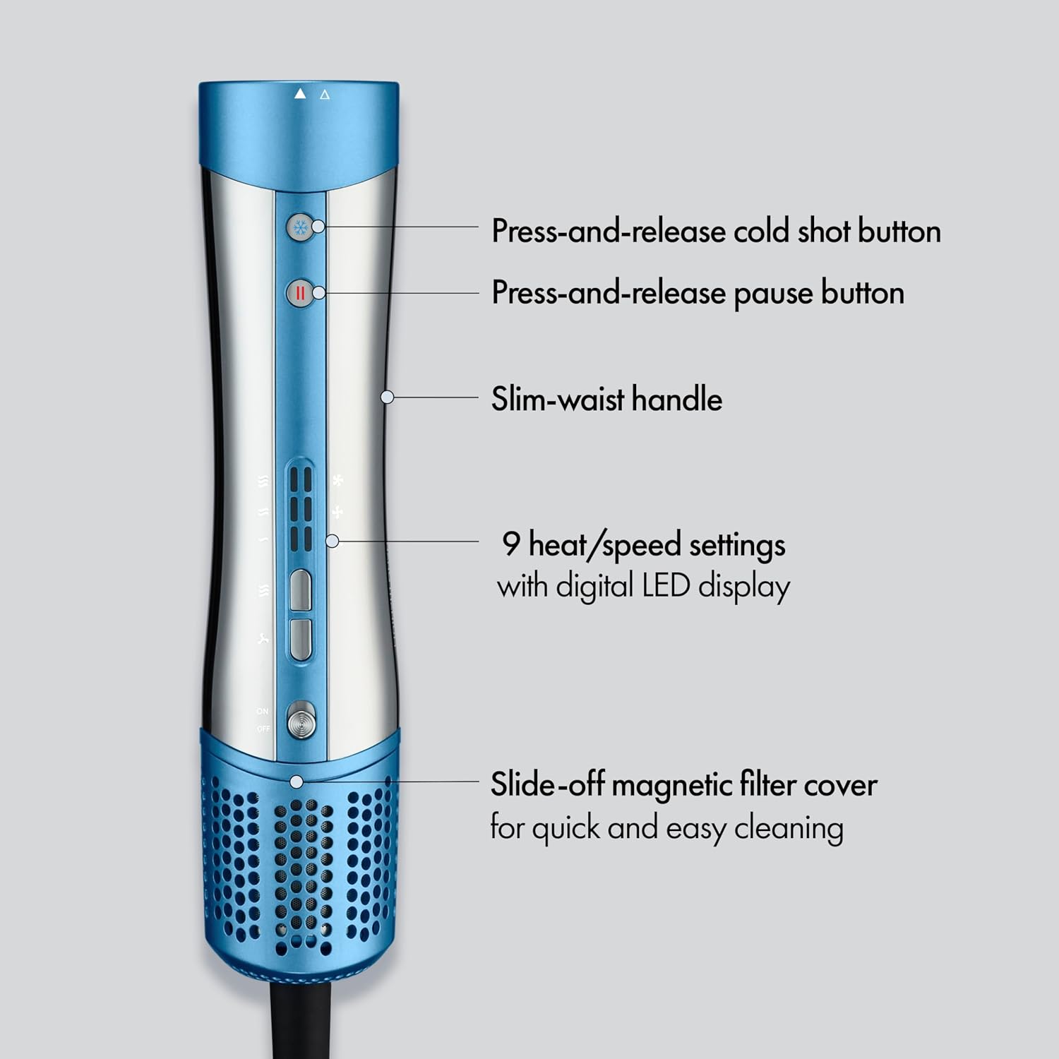 BaBylissPRO StyleSwitch Ionic Multi-Styler, Air Styler and Hair Dryer, Lightweight Hot Air Brush with 5 Attachments, Automatic Dual Voltage