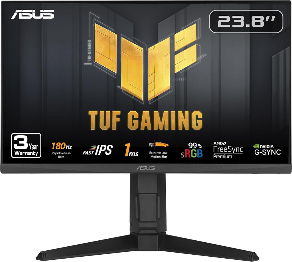 ASUS TUF Gaming 24' (23.8' viewable) 1080P Monitor (VG249QL3A) - Full HD, 180Hz, 1ms, Fast IPS, ELMB, FreeSync Premium, G-SYNC Compatible, Speakers, DisplayPort, Height Adjustable, 3 Year Warranty