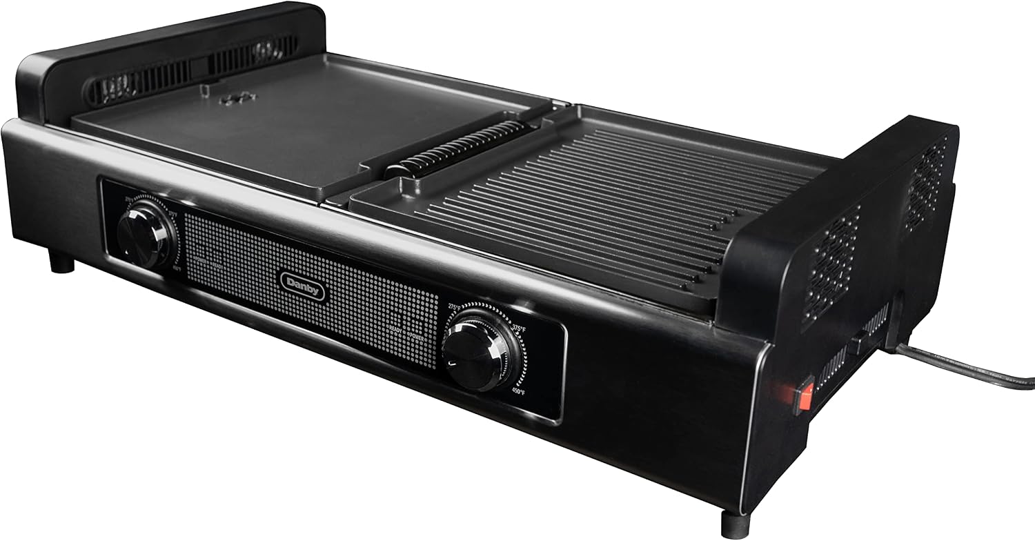 Danby DBSG29412XD11 Smokeless Indoor Grill in Black Advanced Air Circulation Technology Independent on/off and temperatures.