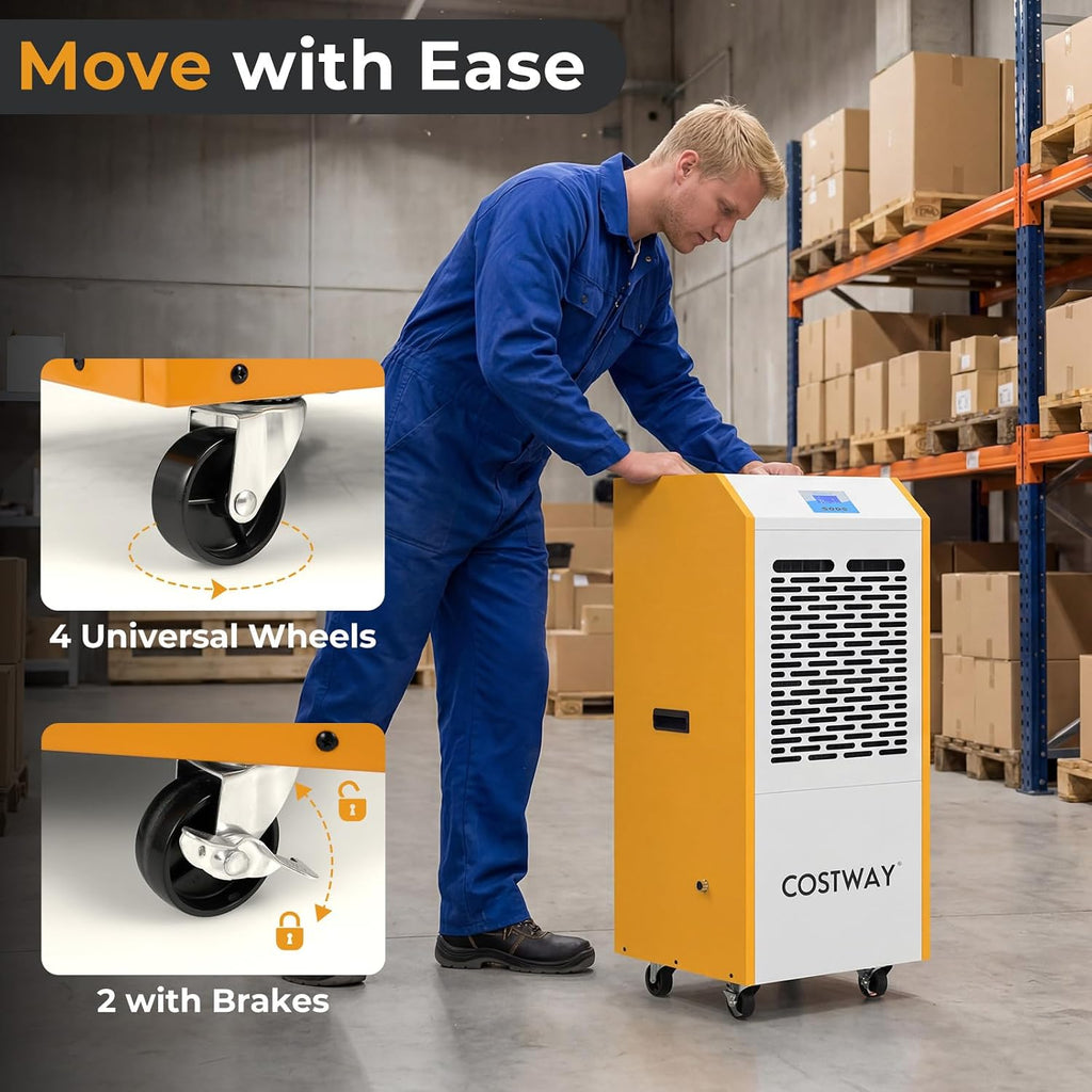 COSTWAY 290 Pints Commercial Dehumidifier with Pump, Industrial Dehumidifier with Drain Hose, 24H Timer & Wheels for Basement, Warehouse, Large Spaces up to 9,000 Sq.Ft