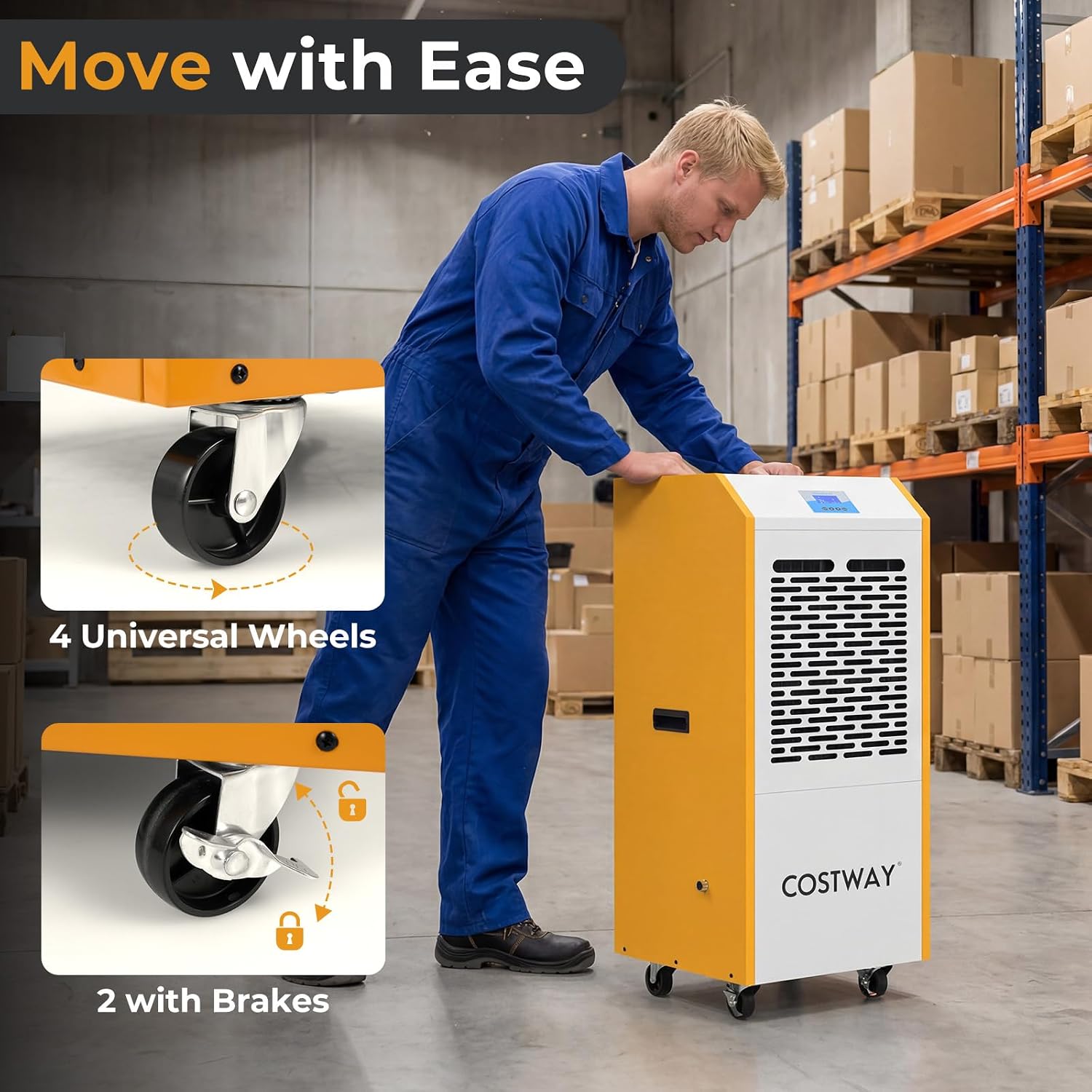 COSTWAY 290 Pints Commercial Dehumidifier with Pump, Industrial Dehumidifier with Drain Hose, 24H Timer & Wheels for Basement, Warehouse, Large Spaces up to 9,000 Sq.Ft