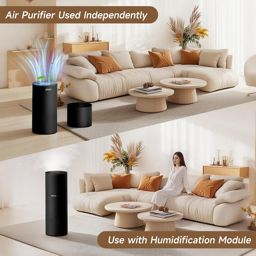 Afloia Humidifier and Air Purifier in One, Air Purifier and Evaporative Humidifier Combo for Home, 24dB Quiet Air Cleaner Remove Pets Dust Dander Hair Allergy Pollen Smoke Smell for Room, Black