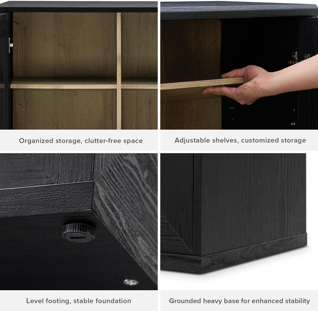 mopio Blake Storage Cabinet, Small Modular Accent Display Sideboard Buffet Cabinet with Storage, Media Console Credenza, for Kitchen, Coffee Bar, Pantry, (Black Oak Acrylic, Single)