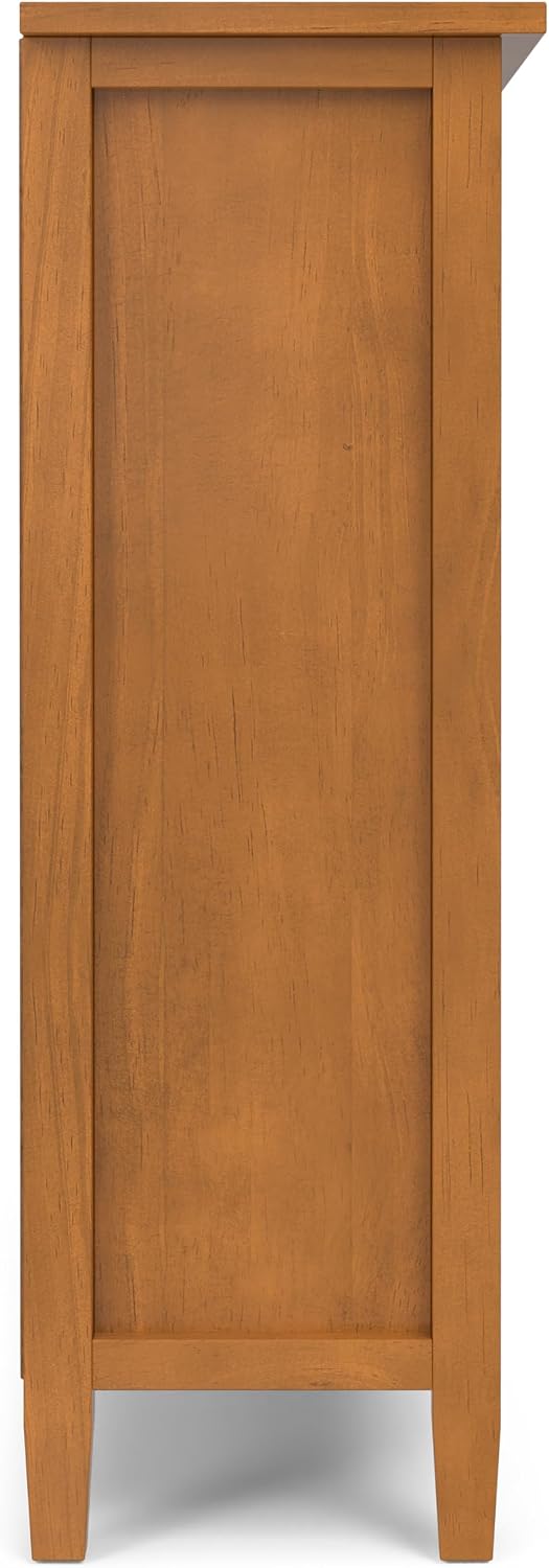 SIMPLIHOME Warm Shaker Storage Cabinet - 36 inch Wide Solid Wood 2-Shelf Entryway Storage Cabinet in Light Golden Brown, Transitional Accent Cabinet for Entryway with Drawers and Adjustable Shelves