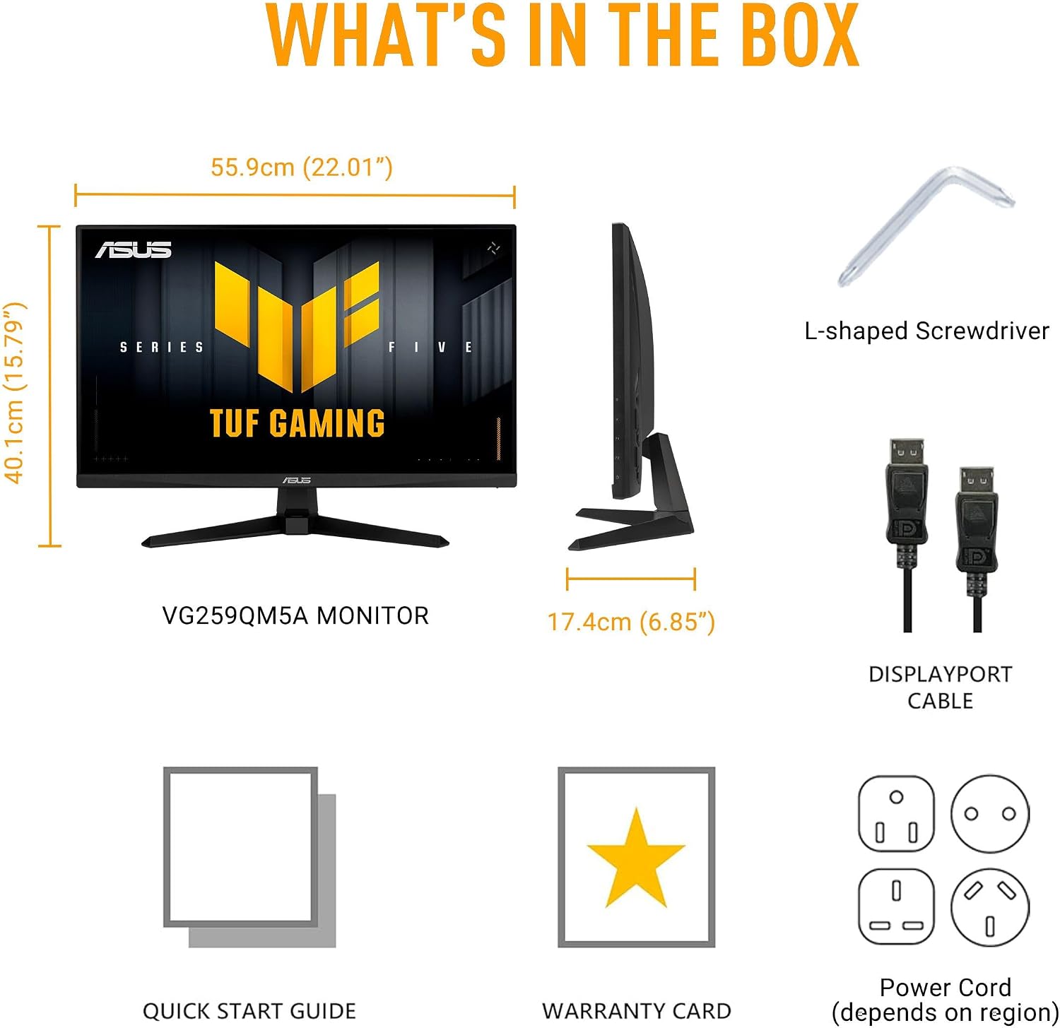 ASUS TUF Gaming Series 5 24.5' 1080P Monitor (VG259QM5A) – Full HD, Fast-IPS, 240Hz, 0.3ms, G-SYNC Compatible, FreeSync Premium, 99% sRGB, DisplayWidget, Gaming AI, 3 yr Warranty