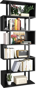 Yusong S Shaped Bookshelf, Modern Geometric Bookcase, 6-Tier Black Display Case Book Shelf