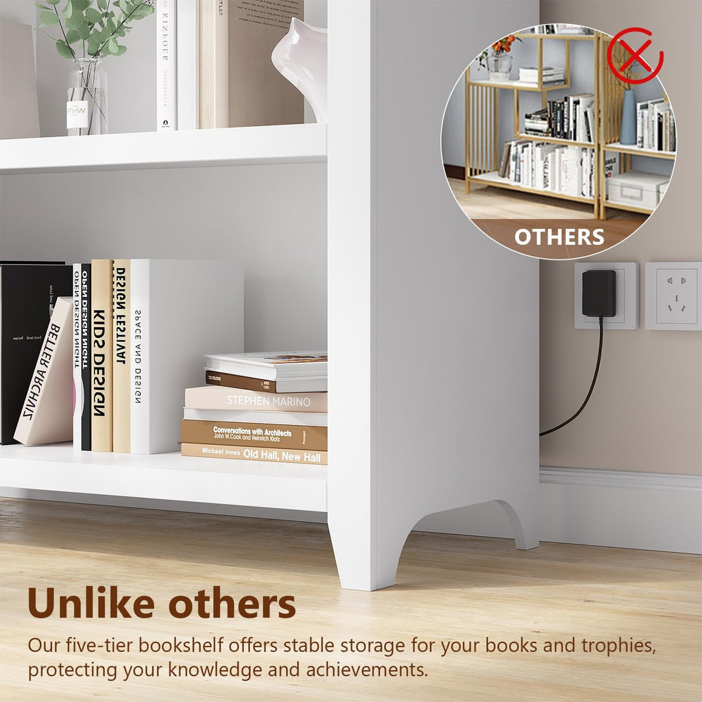 Arch Bookcase - 5 Tiers Bookshelf with 3 Colors LED Sensor Lights and Thickened Wooden Design Display Shelf for Lego Books Bathroom Living Room - Ideal Gift (White)