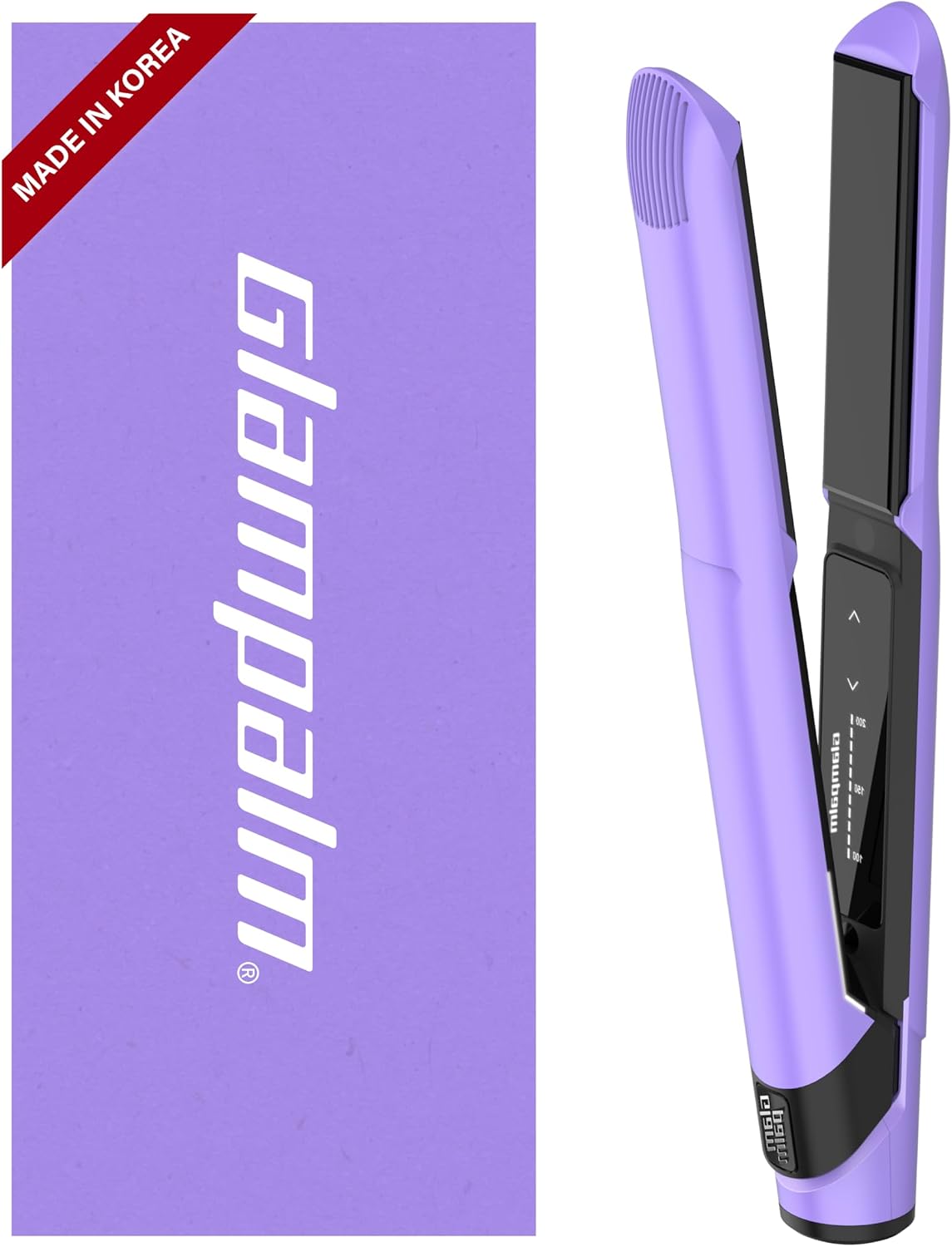 GLAMPALM GlamMuse 1' | All-Ceramic Flat Iron Infused with Vita-C, Salon Results with Less Heat Damage, Trusted by K-Pop Hair Stylists, Dual Voltage Hair Straightener, Silk Press | GP201T