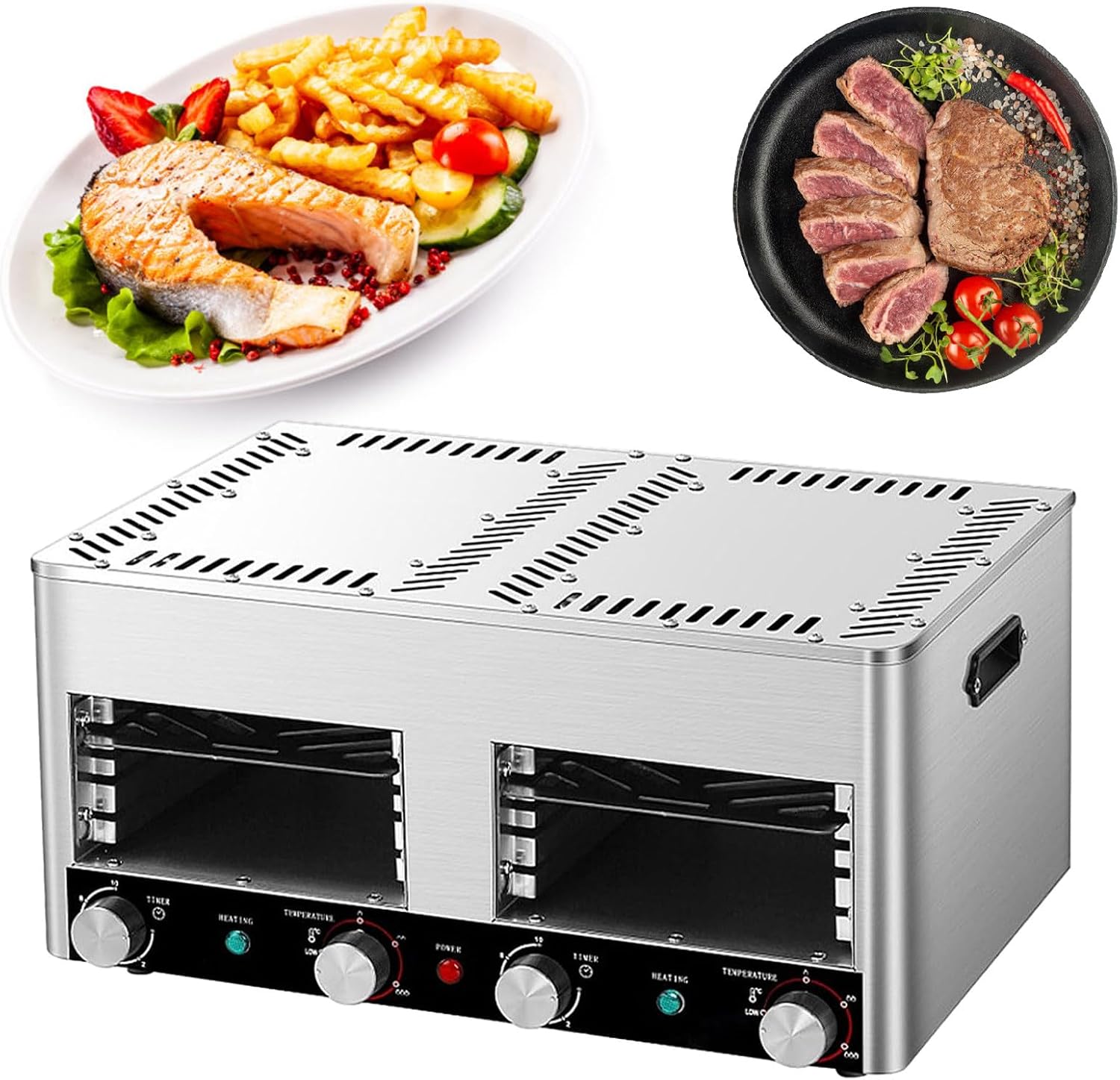 Indoor Grill and Smokeless, with Stepless Knob to Control Temperature and Time | 400-1450℉, BBQ Broiler, Portable, Electric Grill (B 220V)
