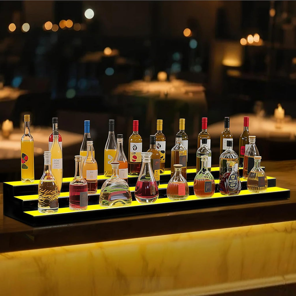 VEVOR LED Lighted Liquor Bottle Display, 3 Tier 70 Inch, Illuminated Home Bar Shelf with RF Remote & App Control, 7 Static Colors, Acrylic Lighted Whiskey Shelf for 52 Bottles, Powered by Adapter Only