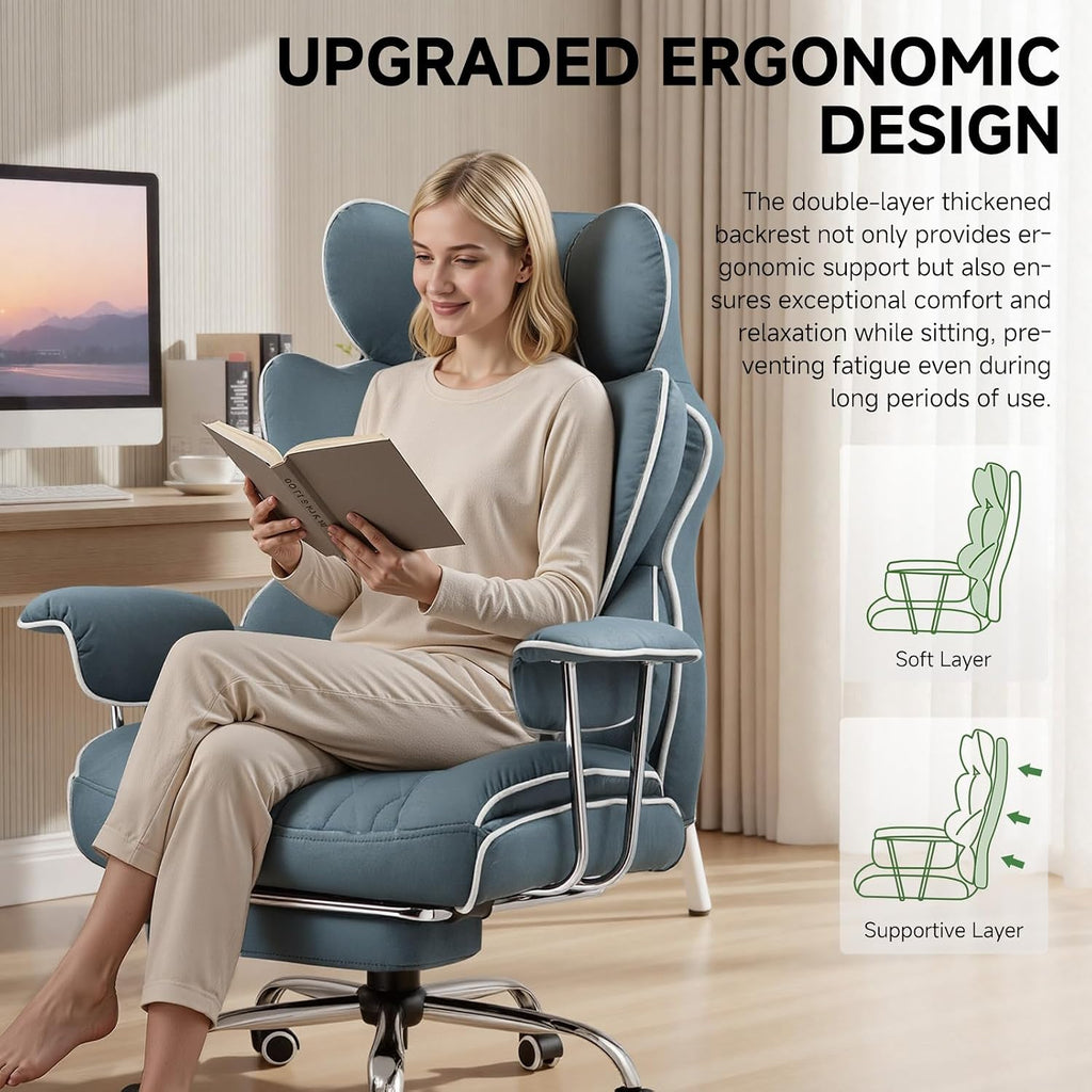 COMHOMA Big and Tall Gaming Chair with Pocket Spring Lumbar Support, Ergonomic Office Chair with Footrest, Executive Desk Chair with Outward Fixed Soft Armrests, Computer Chair with High Back, Blue
