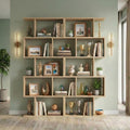 DIYART 5-Tier Geometric Bookcase (Set of 2), 62.6' Tall S-Shaped Bookshelf & Room Divider, Modern Oak Freestanding Display Shelving Unit for Living Room, Hallway, Home Office