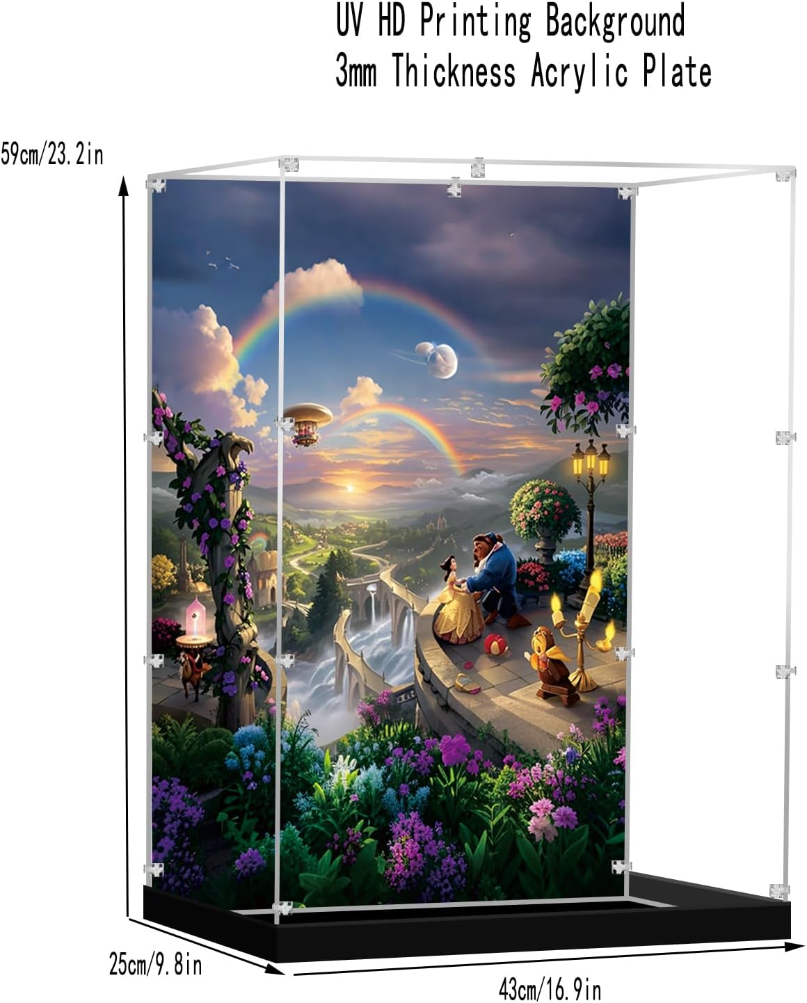 Acrylic Display Case Compatible with Lego 43263 Castle Dustproof Clear Display Box with Background(NOT Included The Model)