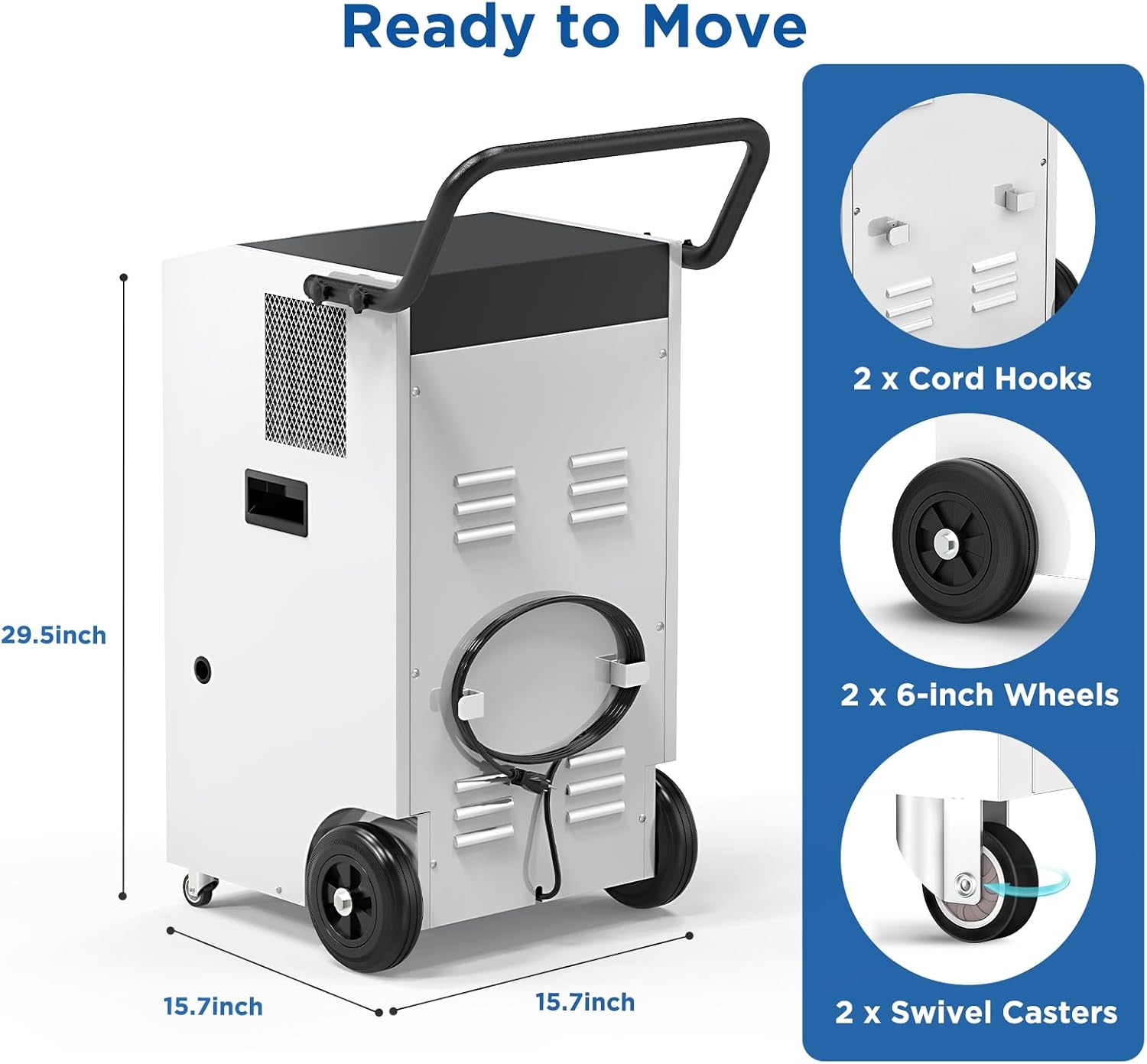 170 Pints Commercial Dehumidifier with Pump, 7,500 Sq.Ft Coverage, Portable with Wheels for Water Damage Restoration, Basement, Garage