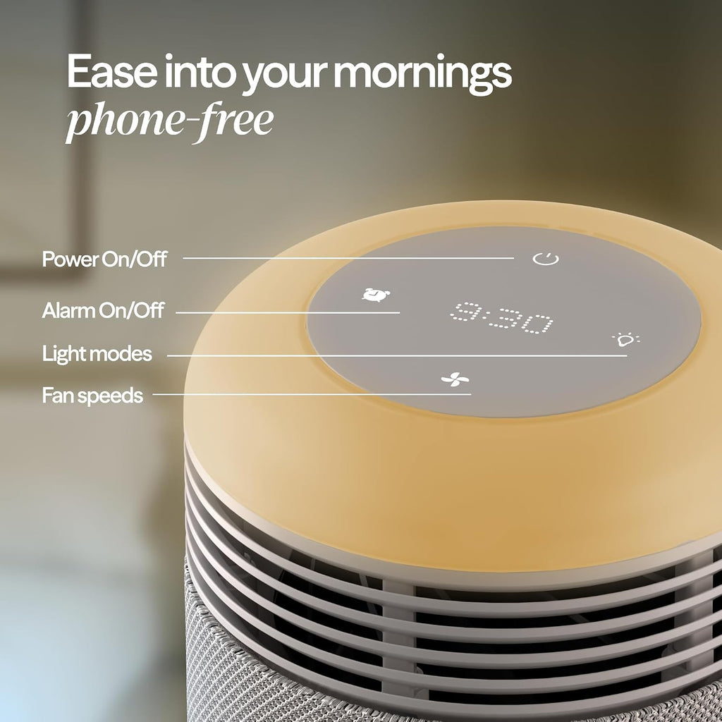 BLUEAIR Air Purifier & Sunrise Alarm Clock for Bedroom, Nursery – HEPA, HEPASilent™, Wake-Up Light, White Noise & Soothing Sounds for Natural Sleep, USB-C, Mini Restful