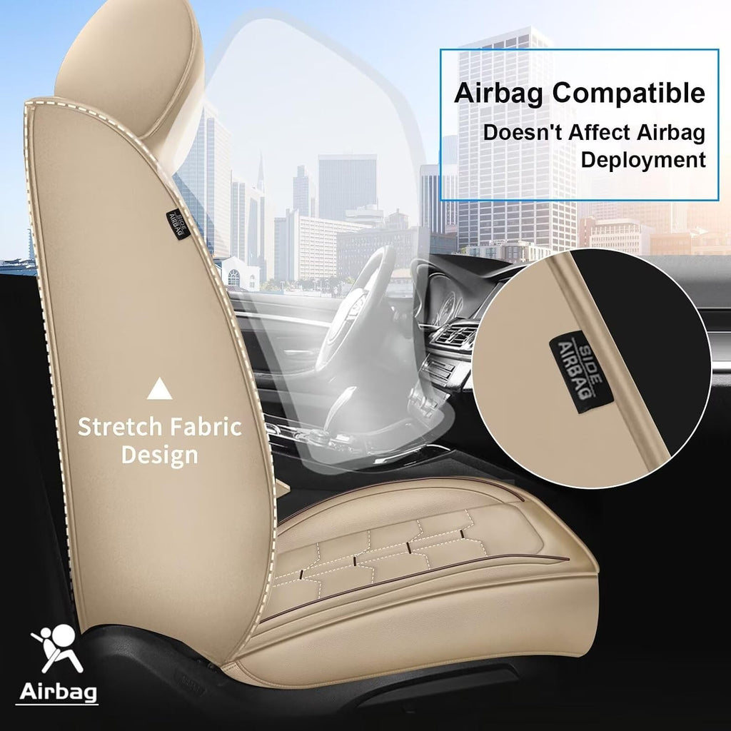 IKABEVEM Seat Covers Fit for Mazda 3 2007-2019 2PCS Front Car Seat Covers Faux Leather Seat Cushion Waterproof Auto Protectors(Beige)-2 Front Seat Covers