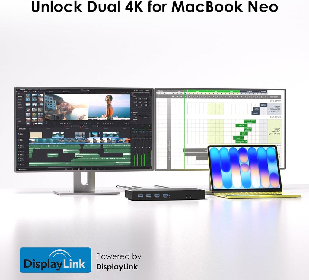 DisplayLink Universal Docking Station,WAVLINK 15-in-1 USB C Ultra 5K Dual 4K HD Multiple Display Dock with 2xHDMI/DP,Gigabit Ethernet,6xUSB 3.0,Type C,Audio,Mic,for New MacBook Neo,Windows,Mac