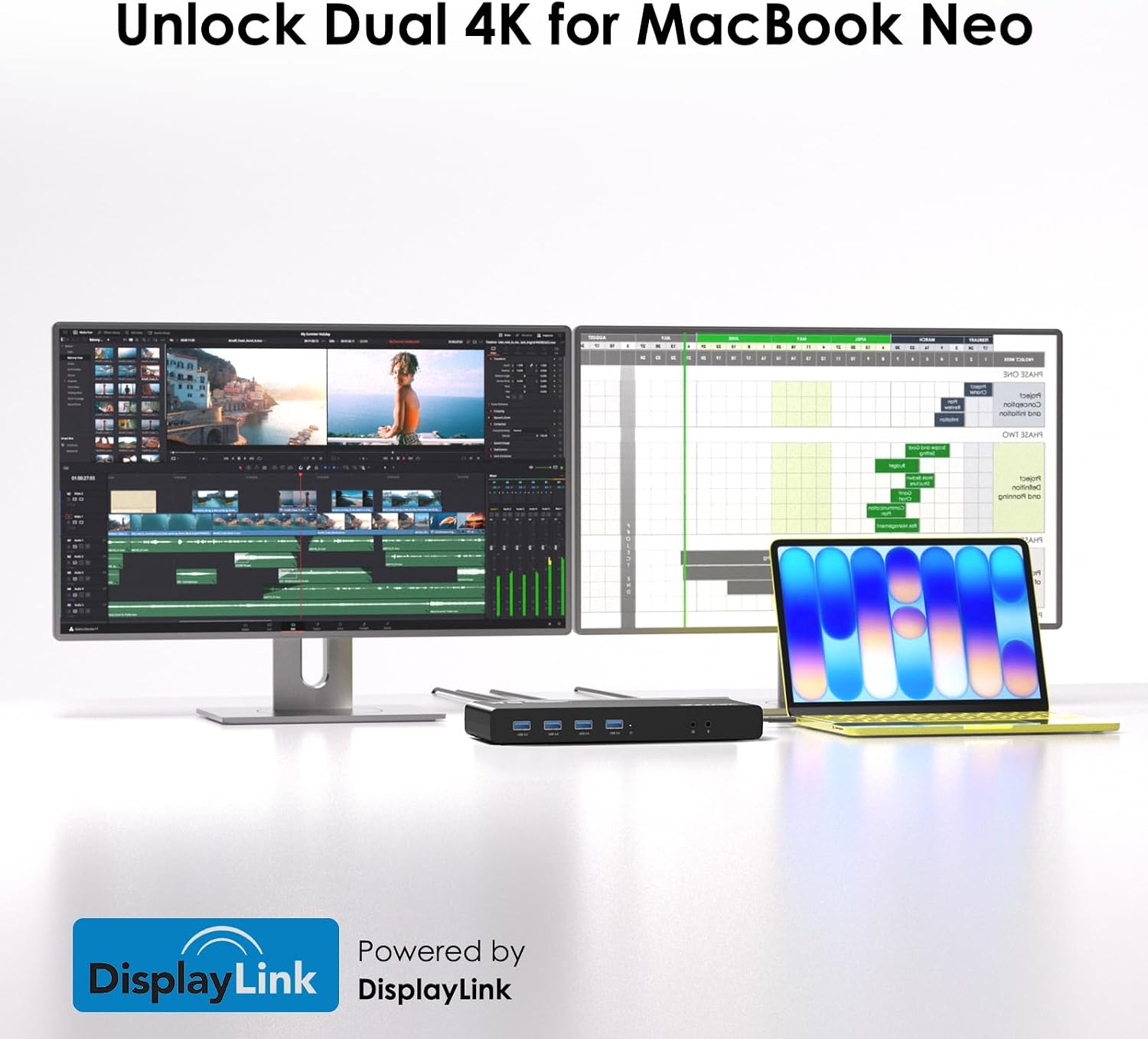 DisplayLink Universal Docking Station,WAVLINK 15-in-1 USB C Ultra 5K Dual 4K HD Multiple Display Dock with 2xHDMI/DP,Gigabit Ethernet,6xUSB 3.0,Type C,Audio,Mic,for New MacBook Neo,Windows,Mac